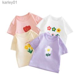 T-shirts T-shirts été coton T 2 enfant bébé filles vêtements à manches courtes infantile dessin animé fleur impression t-shirt pour enfants 240306