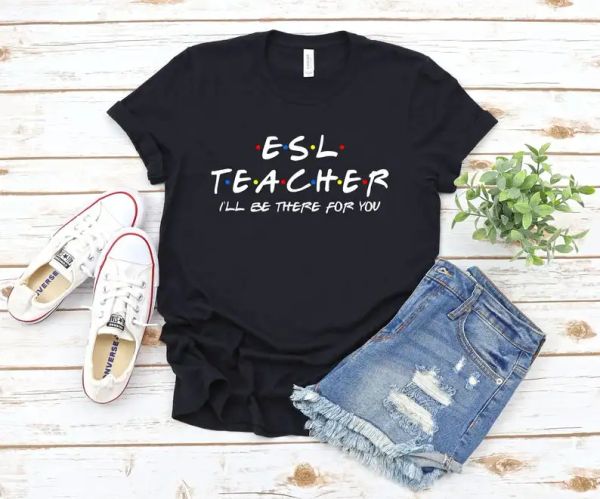 Camisetas Camiseta para profesor ESL, camiseta de segundo idioma inglés, camiseta para profesor de talla grande con temática de amigos, camisetas de manga corta 100% algodón con cuello redondo y2k