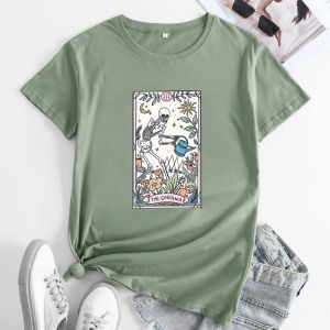 T-Shirts le jardinier Tarot t-shirt esthétique plante maman cadeau t-shirt gothique femmes squelette jardinage t-shirt petit haut