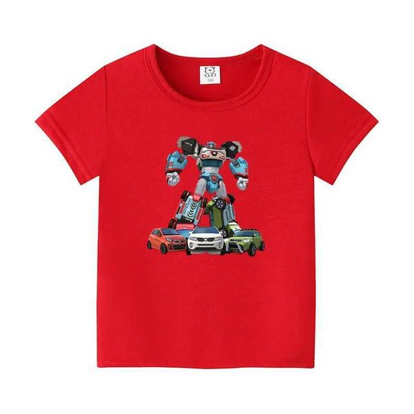 T-shirts tobot évolution transformateur robot voiture imprimé children t-shirts fille vêtements dessin animé baby garçons and girls t-shirts été childrens topsl2404