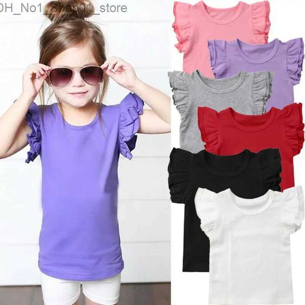 Camisetas Niño Bebé Niñas Niño Mangas voladoras Camiseta de algodón sólido Tops Trajes de verano Ropa para niños 0-4T Q240218