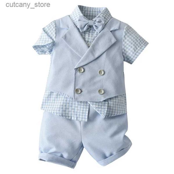 T-shirts enfant en bas âge garçon gilet shorts chemise haute bébé garçon rustique gentleman costume anneau porteur tenue garçons vêtements d'été enfants fête robe de mariée L240311