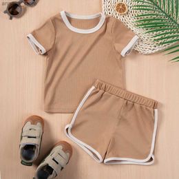 T-shirts Toddler Summer Costumes 0-4y Boys Girls Girls Scorse Shirts à manches courtes + shorts décontractés Couleur de patchwork 2pcs Set Enfants Tenues SetSL2404