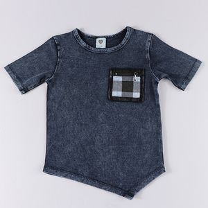 T-shirts Top Kids T-shirt Zomer Korte mouwen Kleding Kinderjonge en meisjeskleding Denim Blauw onregelmatig T-shirt Zwart ritszak 230410