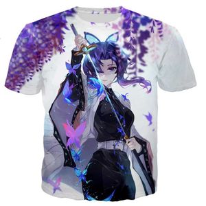 T-shirts Toyo Cosplay Demon Killer Kochou Shinobu T-shirt Mens 3D Gedrukt T-shirt Casual Harajuku Style T-Shirt Street Clothing Topl2404