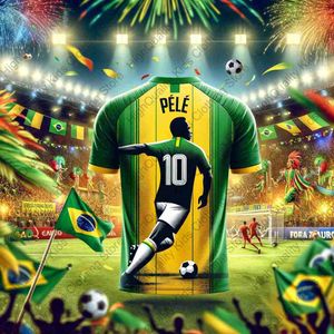 T-shirts eerbetoon aan de voetbalkoning Pele #10 Braziliaanse voetbalshirt voor volwassenen Kinderen Zomer voetbaltraining Aldult Child Tops Clothing T240415