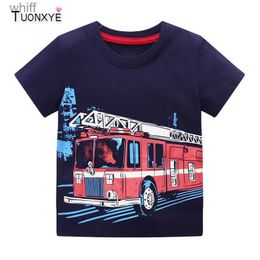 Camisetas TUONXYE Camisetas de manga corta de verano para niños Tops Ropa Patrón de camión de bomberos Ropa para niños Traje de algodón para niños 2-8 años C24319
