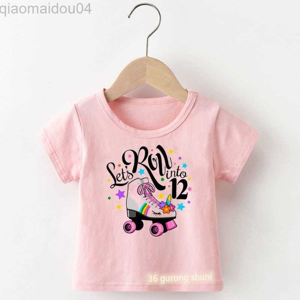 Camisetas Unicorn Cool Roller Skate2-14th Número de cumpleaños Camiseta Nombre personalizado para niños Regalo de cumpleaños Ropa Moda Chicas Camiseta Tops AA230518