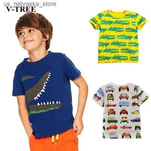 T-shirts v-tree Childrens T-shirt Cartoon Boy T-shirt Baby Top Summer T-shirt Girl Designer Cotton Childrens Clothing Q240418