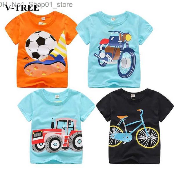 Camisetas V-TREE Summer Baby Boys T Shirt Cartoon Car Print Tops de algodón Camisetas Camiseta para niños Niños Outwear Ropa Tops 2-8 años Q240218