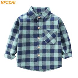 T-shirts Vfochi 2023 Spring Boy Shirt Plaid à manches longues pour enfants