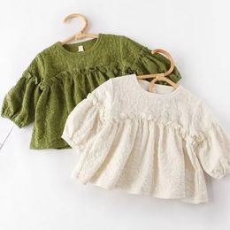 T-shirts vidmid Baby Kids Girls Doll Shirt Herfst Tops Modieuze kinderprinses Undercoat Cotton Long Sleeve T-shirts P6465 230414