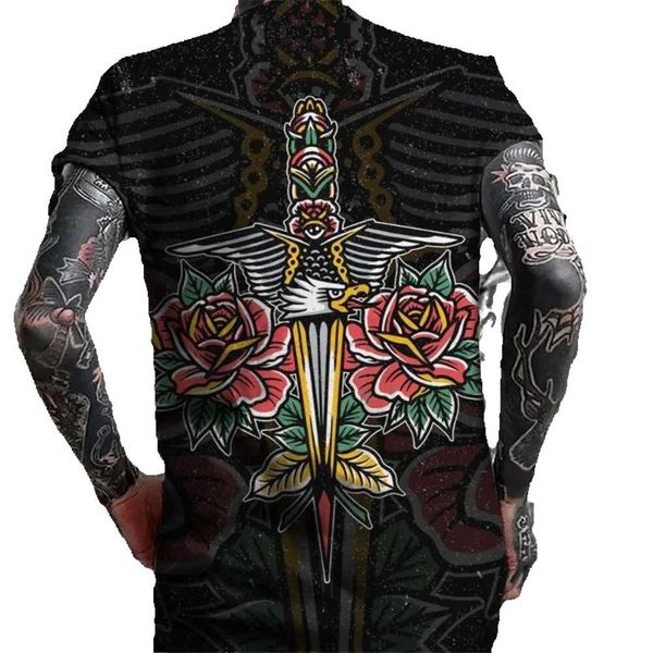 Camisetas Camiseta Vintage para hombre, camisa de manga corta con estampado de tatuajes 3D para hombre, Top Street Punk, ropa de calle de gran tamaño, ropa para hombre GG