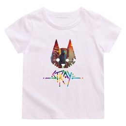 T-shirts Wandering Cat Game Girl T-shirt Kawaii Clothing Boy Cartoon T-Shirt Children's Summer Clothing Girl 100% Cotton Top Grade Children's T-shirt 230412