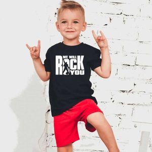 T-shirts We zullen je rock you queen print childrens t-shirt zomer witte top kinderen mode casual t-shirt anthem childrens t-shirtl240509