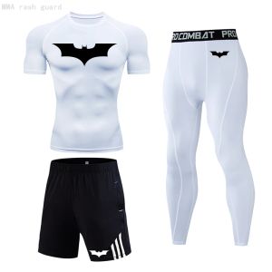 T-shirts witte sport heren hardlopen t-shirt korte fiess leggings compressie sportkleding snel droge gym workout kleding zomer heren 4xl