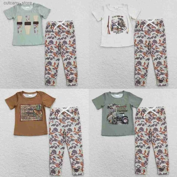 Camisetas Venta al por mayor Baby Boy Mangas cortas Camisetas Camisetas Tops Niños Niños Infantil Camo Bolsillo Pantalones Pantalones Conjuntos Niño Caza Traje L240311