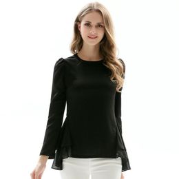 T-shirts Dames 2018 Herfst Solid Long Puff Sleeve Tops O-hals Vrouwelijke Tees Losse Mode Wit Zwart Casual Plus Size