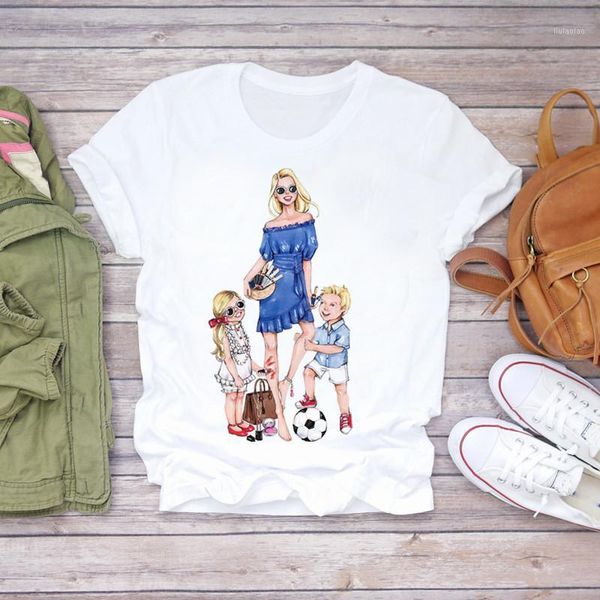 Camisetas Mujer 90s Acuarela Dibujos animados Niña Hija Mamá Madre Mama Ropa Camiseta gráfica Top Lady Print Mujer Camiseta Mujer