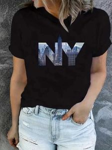 T-shirts dames t-shirt cartoon new york brief geprinte crew halslijn los t-shirt dames zomer t-shirt 90s meisje grafisch schattige korte mouw2404