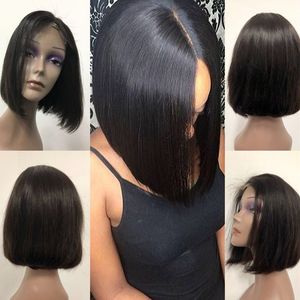 Pelucas de encaje Bob estilo sedoso recto parte media peluca de cabello humano 130% 150% densidad corto 12 14 pulgadas