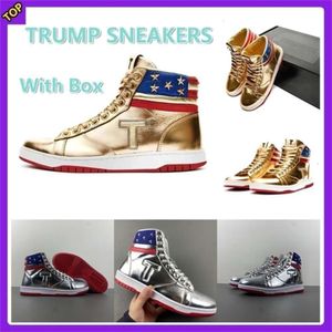 T-T-2024 Nuevas zapatillas de deporte de Trump The Never Storder High-Tops Donald Trump Gold Silver Patent Leather Men Sneaker Comfort Sport Lace-Up Outdoor