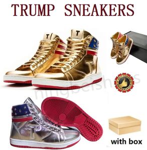 T Trump Basketbal Casual schoenen Nieuw The Never Surrender High Top Designer Silvery TS Gold Custom Men Women Trainers Outdoor Sneakers met doos