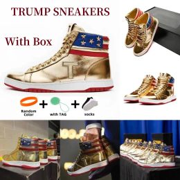 T Trump Sneakers The Never Adrender High Top Sneaker Gold Mens Femmes Chaussures de basket-ball décontractées Big Taille 47