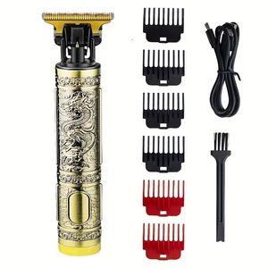 Cortadora de cabello con cuchilla tallada tipo T 0 con letras dedicadas, recortadora de cabello eléctrica, cortadora de cabello con cuerpo de metal tallado de dragón y fénix Máquina para cortar cabello