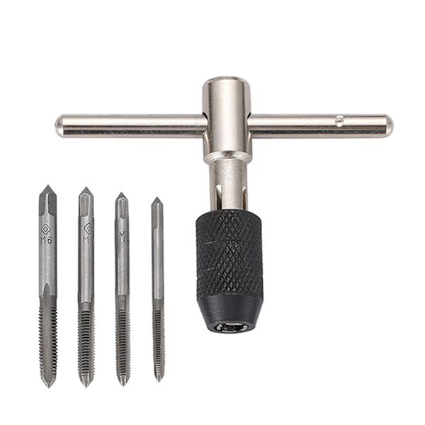 Envío gratuito Tipo T Tornillo de mano Grifos de rosca Kit de taladro M3 M4 M5 M6 Juego de grifos con kit de llave Herramientas manuales 5 Unids / lote