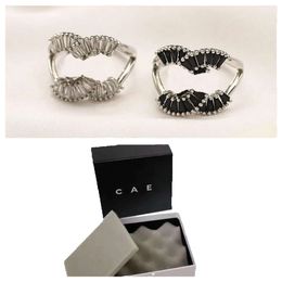 T Dames Open cluster Brand Gift Verstelbare Diamond Sier Designer Sieraden Zwart Ring Spring Paar Familie Accessoires met Box GG