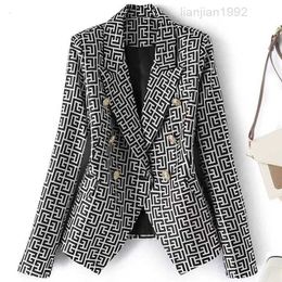 T059 damespakken blazers tij merk hoogwaardige retro modeontwerper Presbyopic Maze-serie pak jasje leeuw met dubbele rijen slanke plus size dames kleding