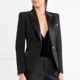 T090 damespakken blazers tij merk hoogwaardige retro modeontwerper satijnstiksels serie jas een korrel slanke plus size dameskleding