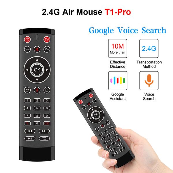 T1 Pro 2.4G Wireless Air Mouse Gyro Controle Remoto Controle de voz 29 teclas Mini teclado para Android TV Box