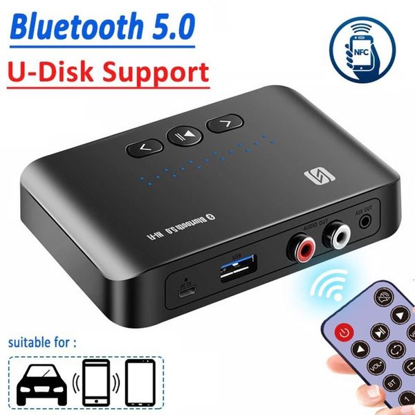 T10 Bluetooth 5.0 con control remoto Adaptador de música NFC Receptor de audio inalámbrico RCA Reproducción USB