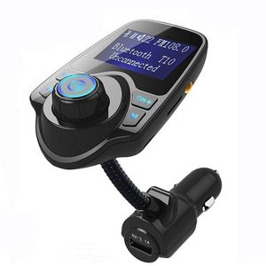 T10 Auto MP3 AUDIO PLAATER BLUETOOTH FM Zender Draadloze FM Modulator Carkit Handsfree LCD-scherm USB-oplader voor mobiele telefoon