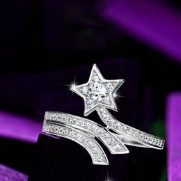 T107 925 Sterling Silver Come Micro Inlaid Cluster Ringen met Volledige Diamond Gepersonaliseerde Beweegbare Wijsvinger Vrouwelijke Mode Europese en Amerikaanse Open Ring 2 stks