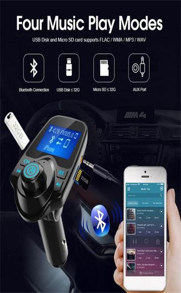 T11 LCD Reproductores Bluetooth Kit manos libres para automóvil A2DP 5V 2.1A Cargador USB Transmisor FM Modulador inalámbrico o reproductor de música con paquete2959235