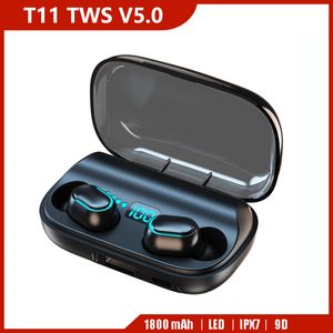 T11 TWS v5.0 Bluetooth oortelefoon 1800 mAh oplaaddoos draadloze hoofdtelefoons in-ear oordopjes sport lopen hifi headsets waterdicht