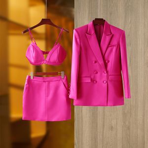 T117 Designer broekpakken blazer High Class Blazer in glanzende crêpe Franse Retro Lente Zomer Kleur Heldere Blazer Vest Rok 3-delige set