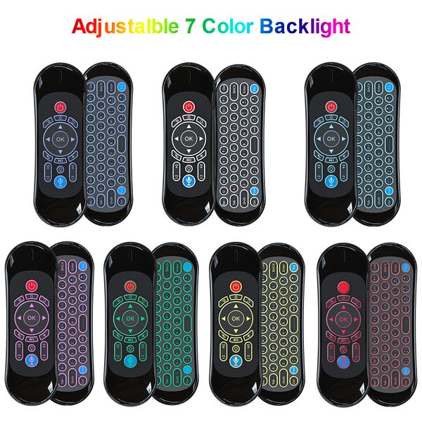 T120 2.4G Mini teclado inalámbrico 7 colores Giroscopio de voz retroiluminado IR Aprendizaje Air Mouse Control remoto para Android TV BOX/Windows/Mac OS