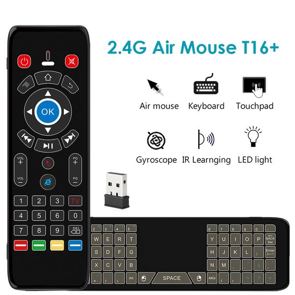 T16 + retroiluminación Air Mouse 2,4G teclado inalámbrico con panel táctil QWERTY retroiluminado para Android TV Box proyector PC portátil mando a distancia