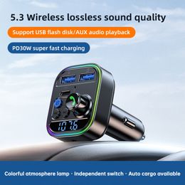 Adaptateur de voiture Bluetooth sans fil T18 Transmetteur FM Bluetooth 5.3 Récepteur radio AUX Lecteur MP3 Appel mains libres Type-C USB PD Chargeur de voiture