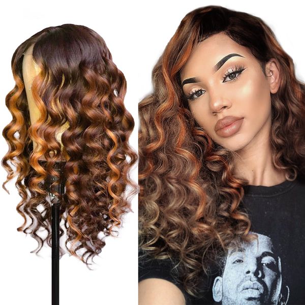 Ishow t1b 4 30 lâche profonde pleine dentelle perruques de cheveux humains omber couleur 131 cheveux humains avant de lacet perruques preplumed 360 lace wig