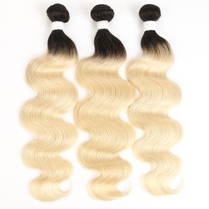 T1B 613 Poule d'œil à cheveux blonds ombre 8inch30inch Racines foncées avec 613 cheveux de corps tisser les cheveux humains brésiliens Remy