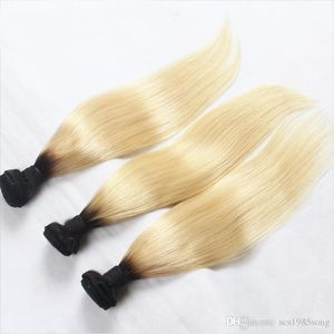 T1B 613 Tweekleurige Kleur Menselijk Ombre Haarextensies Donkere Wortels 3 STKS OF 4 STUKS Veel Remy Haar Weave Promotie