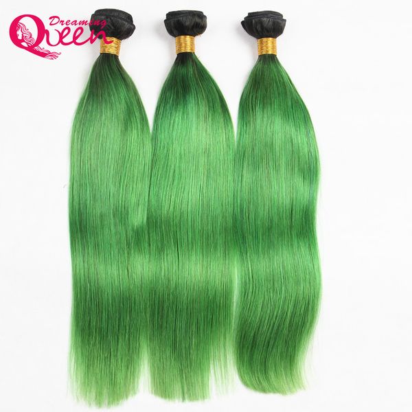 # T1B Paquetes de cabello humano recto brasileño Ombre verde esmeralda Extensiones de cabello humano virgen brasileño 3 paquetes Tejido de cabello Ombre