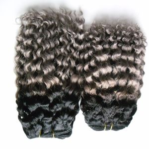 Ombre cheveux brésiliens T1B / gris deux tons vague profonde 200g cheveux gris armure faisceaux 2pcs cheveux brésiliens tissage faisceaux