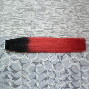 T1B / Red ombre Extension de cheveux humains Tape Extensions de cheveux Trame de peau (PU) Humain Remy Brésilien Droit 100g 40 pièces 14 