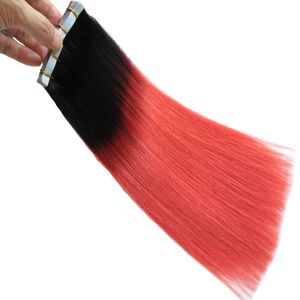 T1B/Extensiones de cabello cinta roja 100g ombre Cinta de extensión de cabello humano 40pc extensiones de cabello de cinta de trama de piel recta brasileña